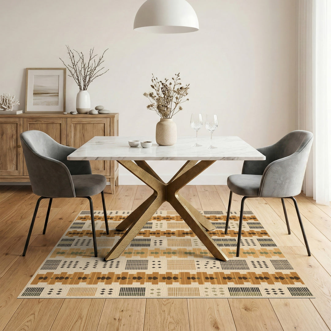 Brown Geometric Stacked Motif Area Rug