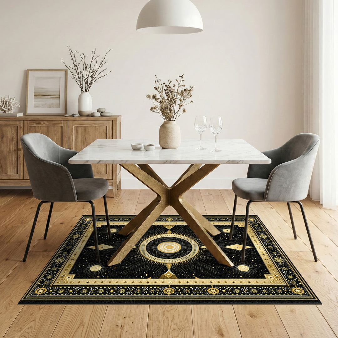 Gold Celestial Geometric Area Rug