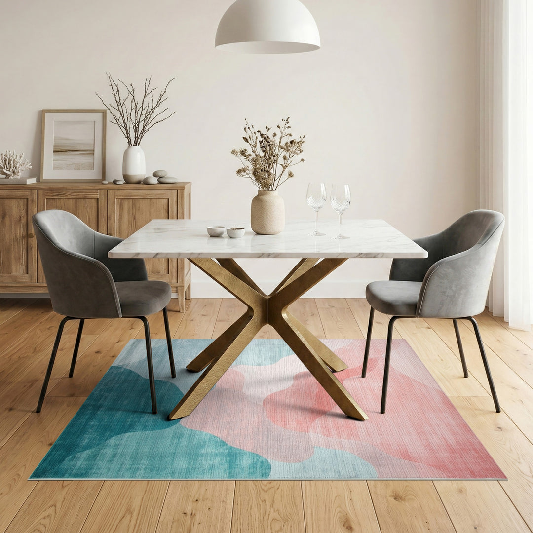 Abstract Teal Coral Wave Area Rug