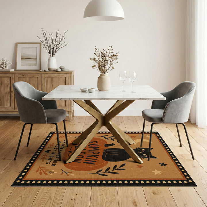 Pumpkin Season Black Cat Area Rug