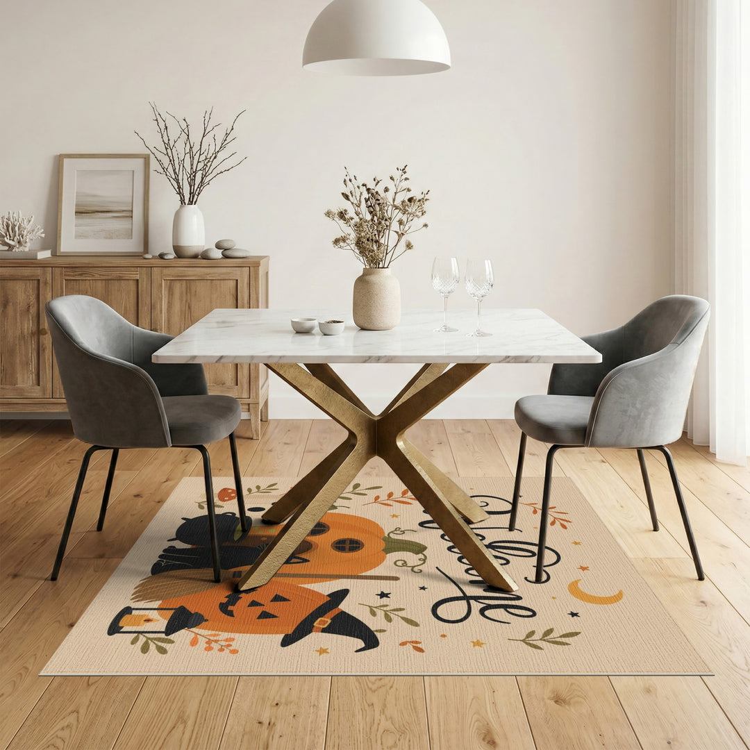 Halloween Welcome Pumpkin Cat Area Rug