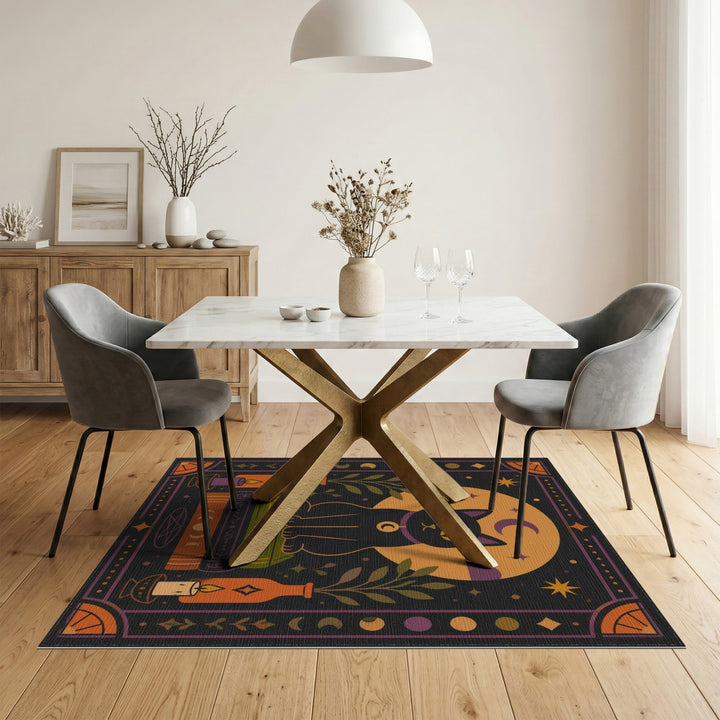 Mystical Black Cat Moon Area Rug