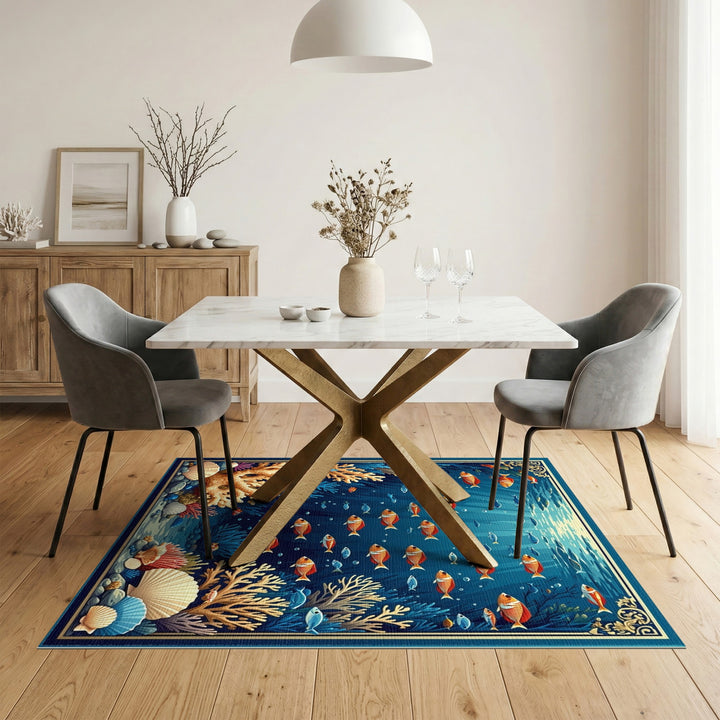 Coastal Underwater Fish Coral Area Rug