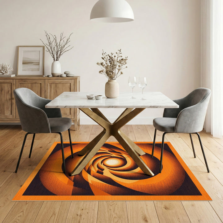 Geometric Modern Orange Vortex Swirl Area Rug
