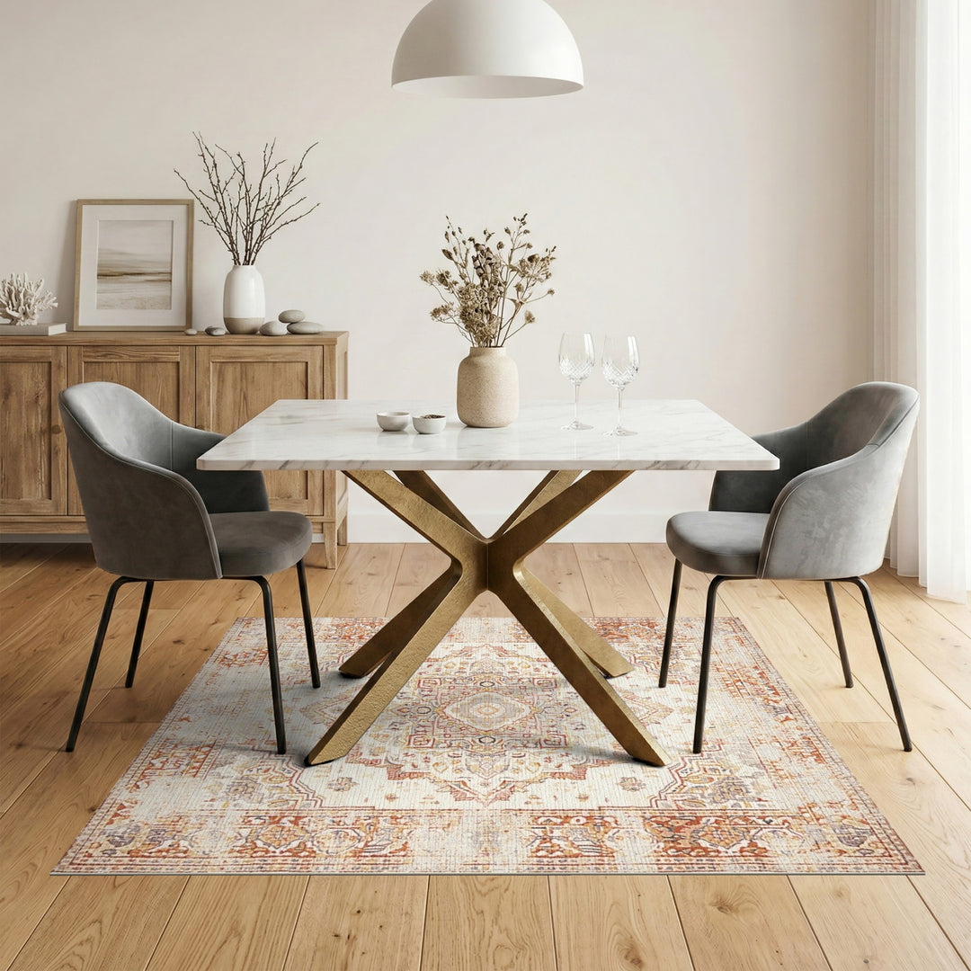 Beige and Neutral Distressed Vintage Beige Medallion Area Rug