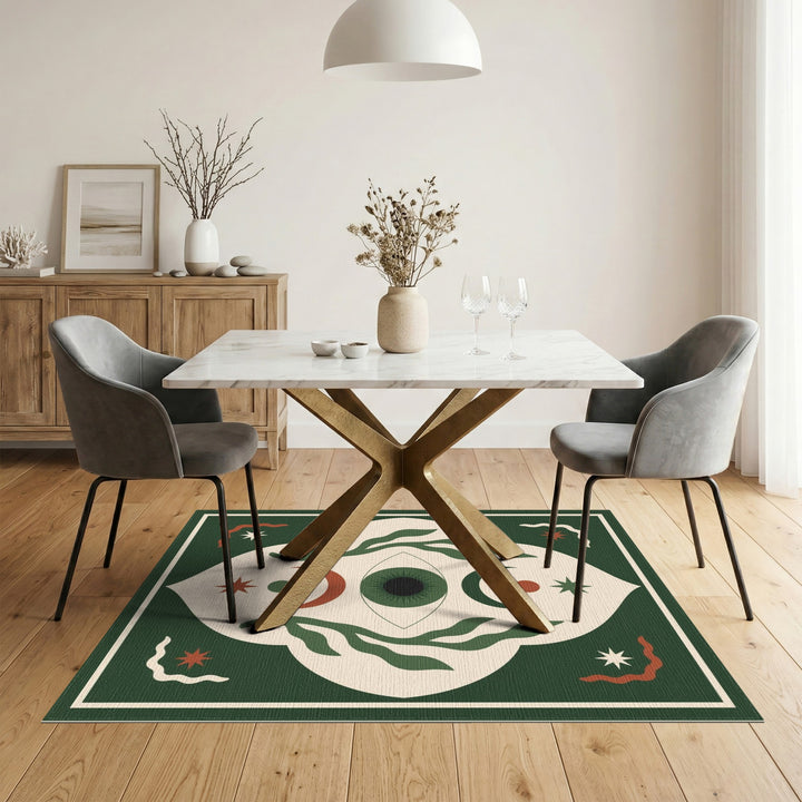 Green Mystic Eye Boho Area Rug
