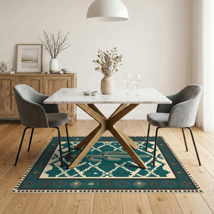Teal Southwestern Cactus Area Rug