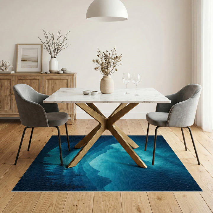 Blue Teal Mountain Lake Area Rug