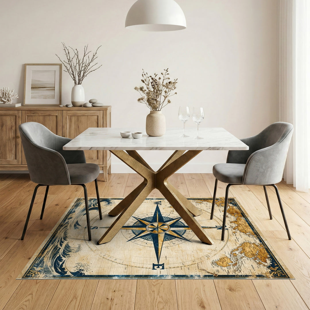 Vintage Compass World Map Area Rug