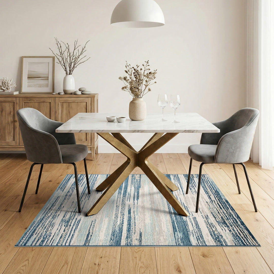 Blue Teal Abstract Stripe Area Rug