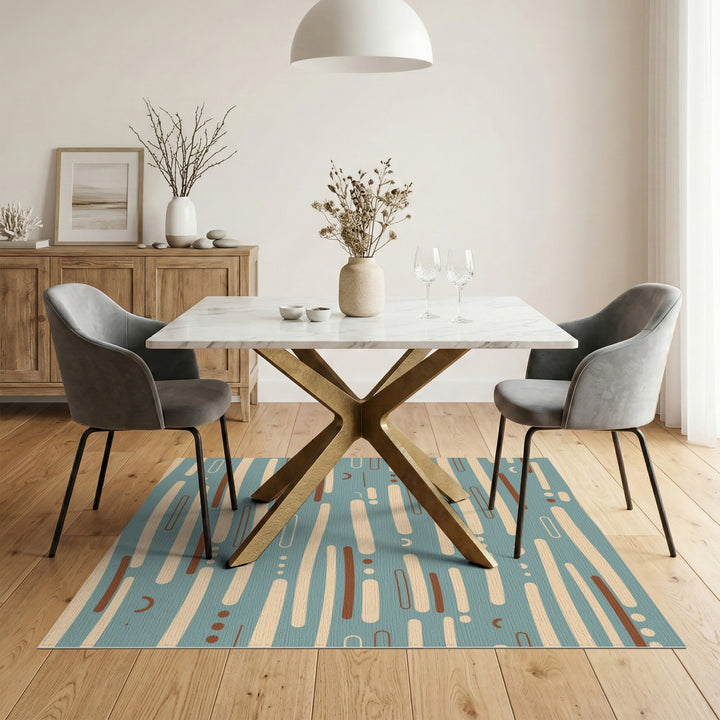 Teal Abstract Lines Area Rug