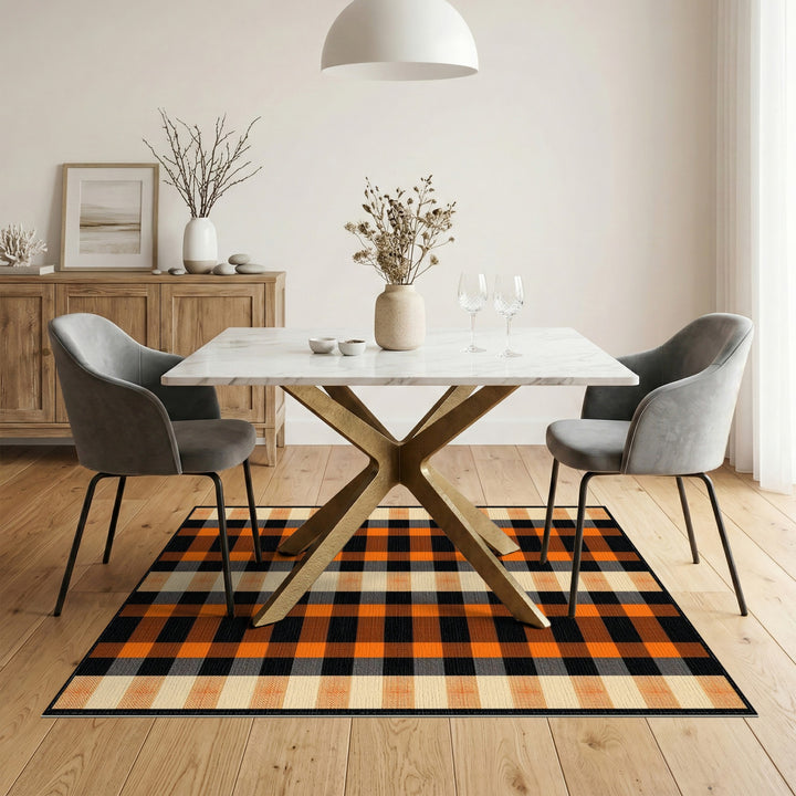 Orange Checkered Plaid Area Rug
