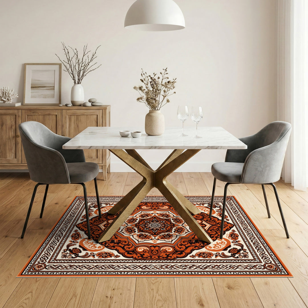 Medallion Orange Persian Floral Medallion Area Rug