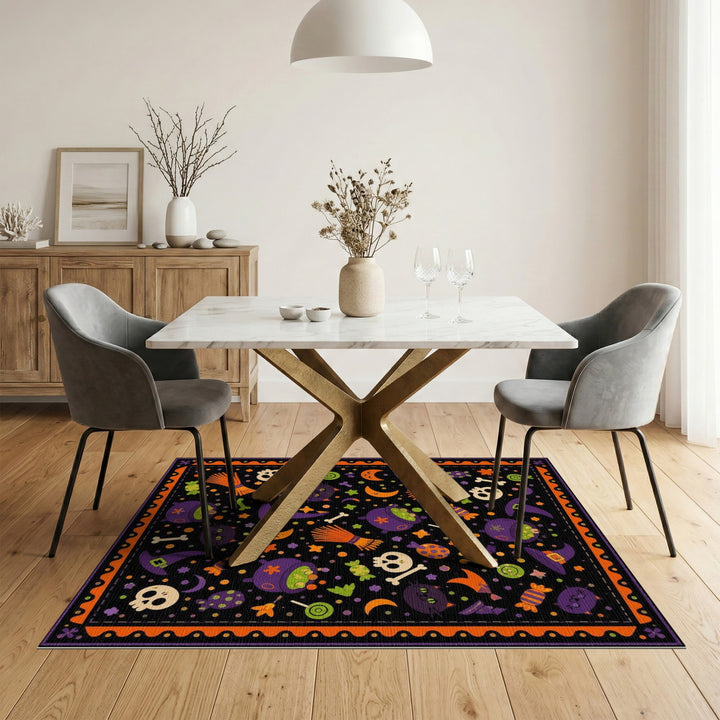 Halloween Witch Cats Multi-Color Area Rug