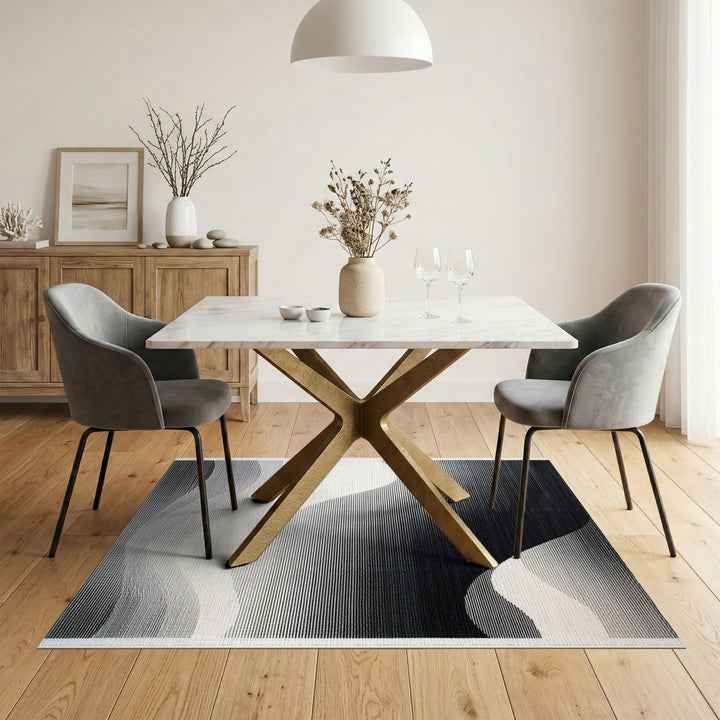 Black White Abstract Wave Area Rug