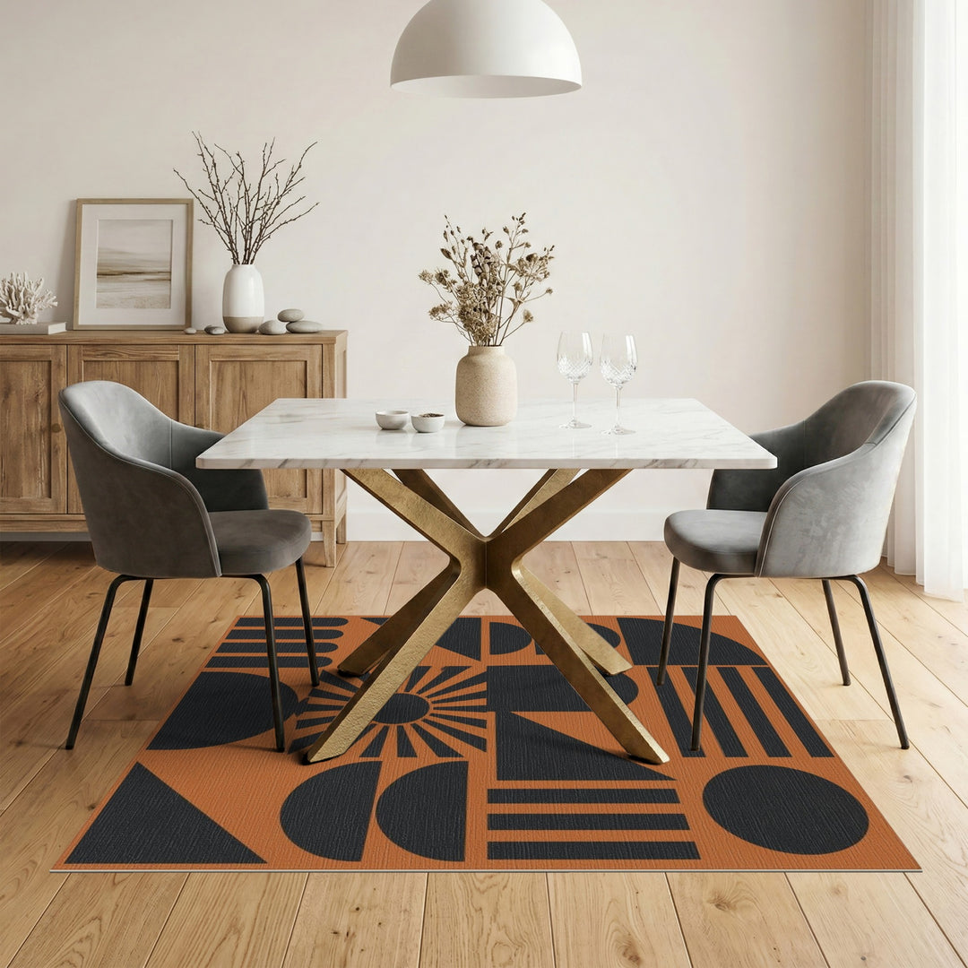 Orange Black Geometric Sunburst Area Rug