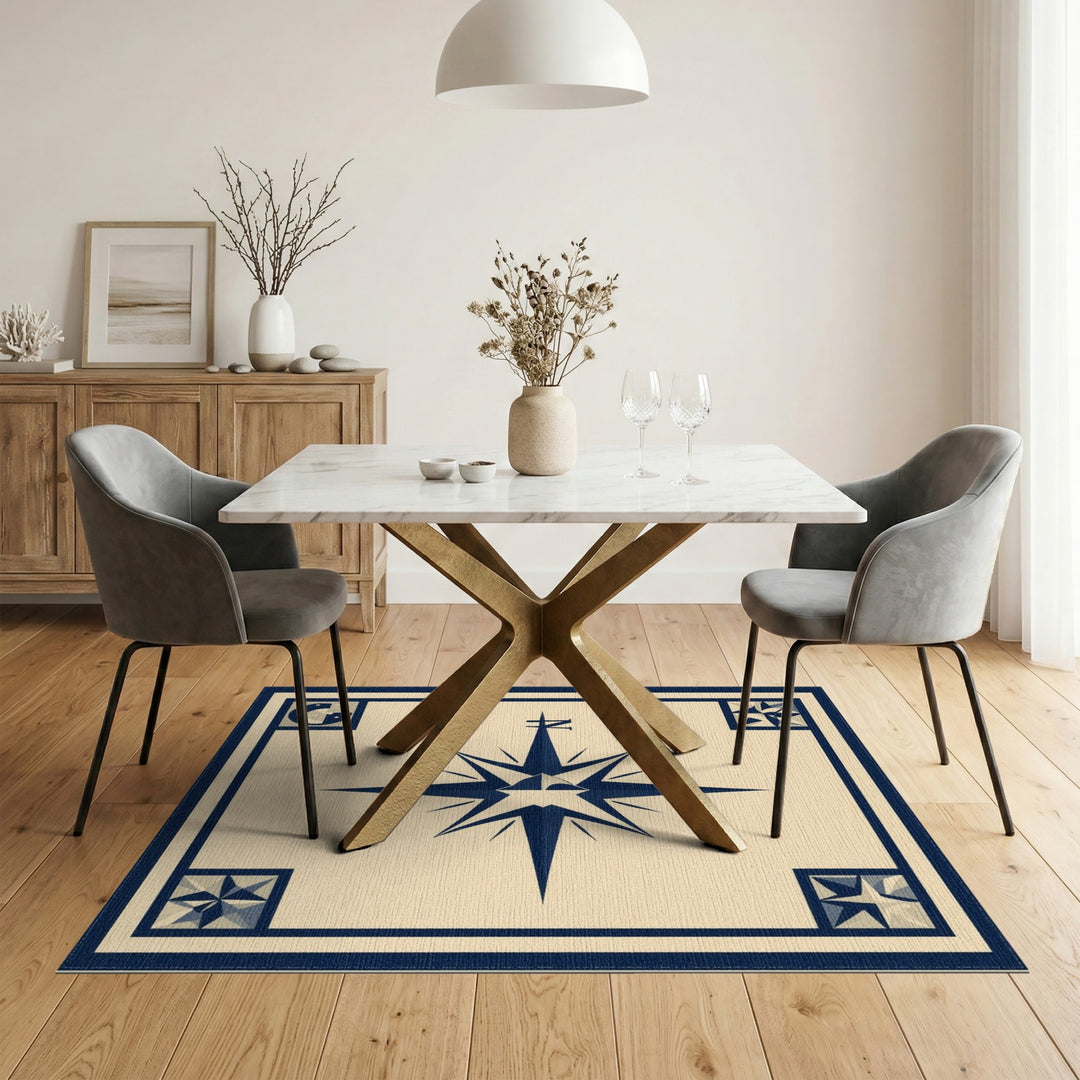 Navy Compass Star Area Rug
