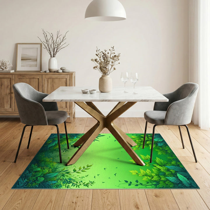 Lush Green Foliage Washable Area Rug