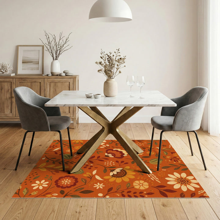 Orange Floral Vintage Area Rug