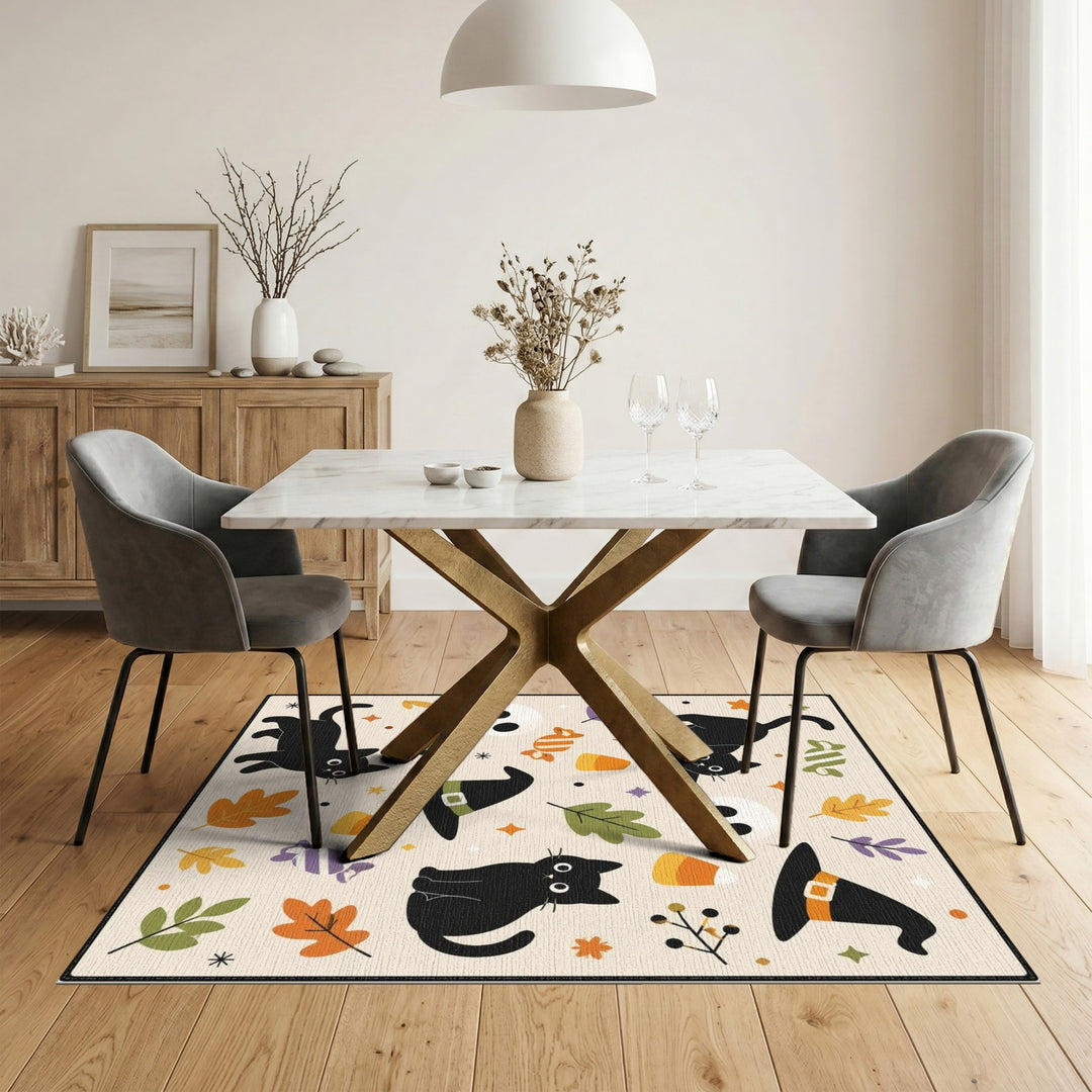 Whimsical Black Cat Halloween Area Rug