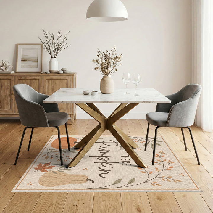 Beige and Neutral Rustic Farmhouse Hey There Pumpkin Beige Area Rug