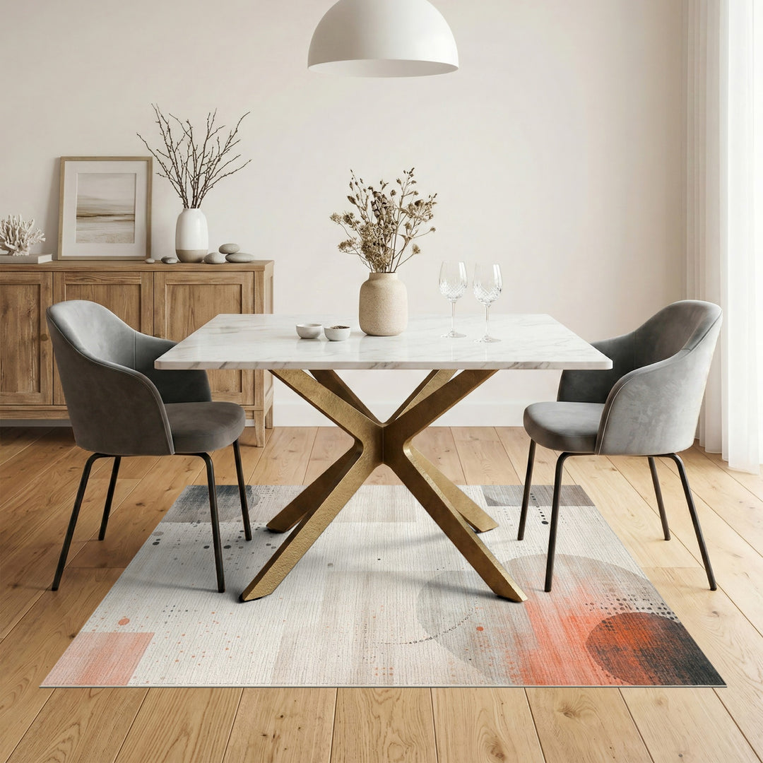 Abstract Beige Area Rug with Orange Accents