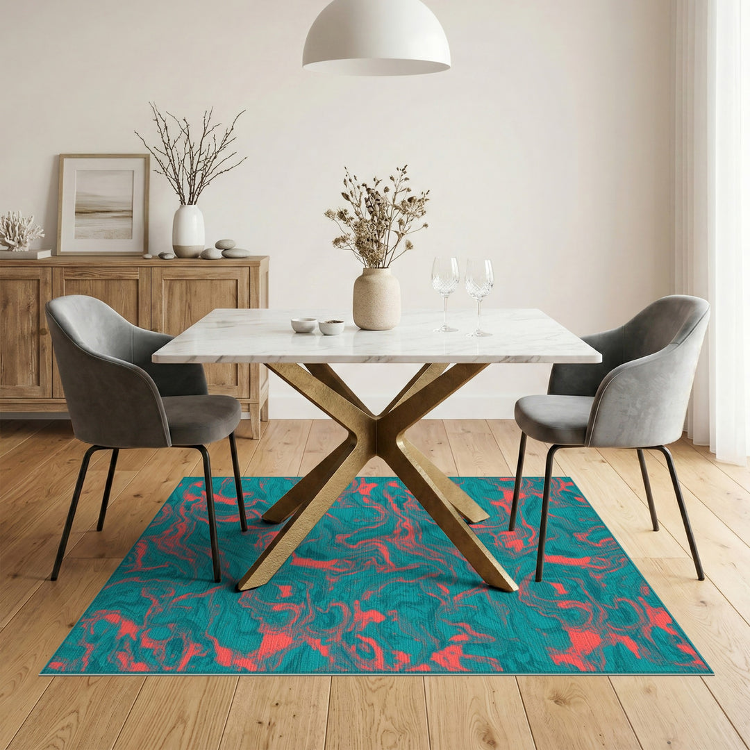 Teal Abstract Swirl Abstract Area Rug