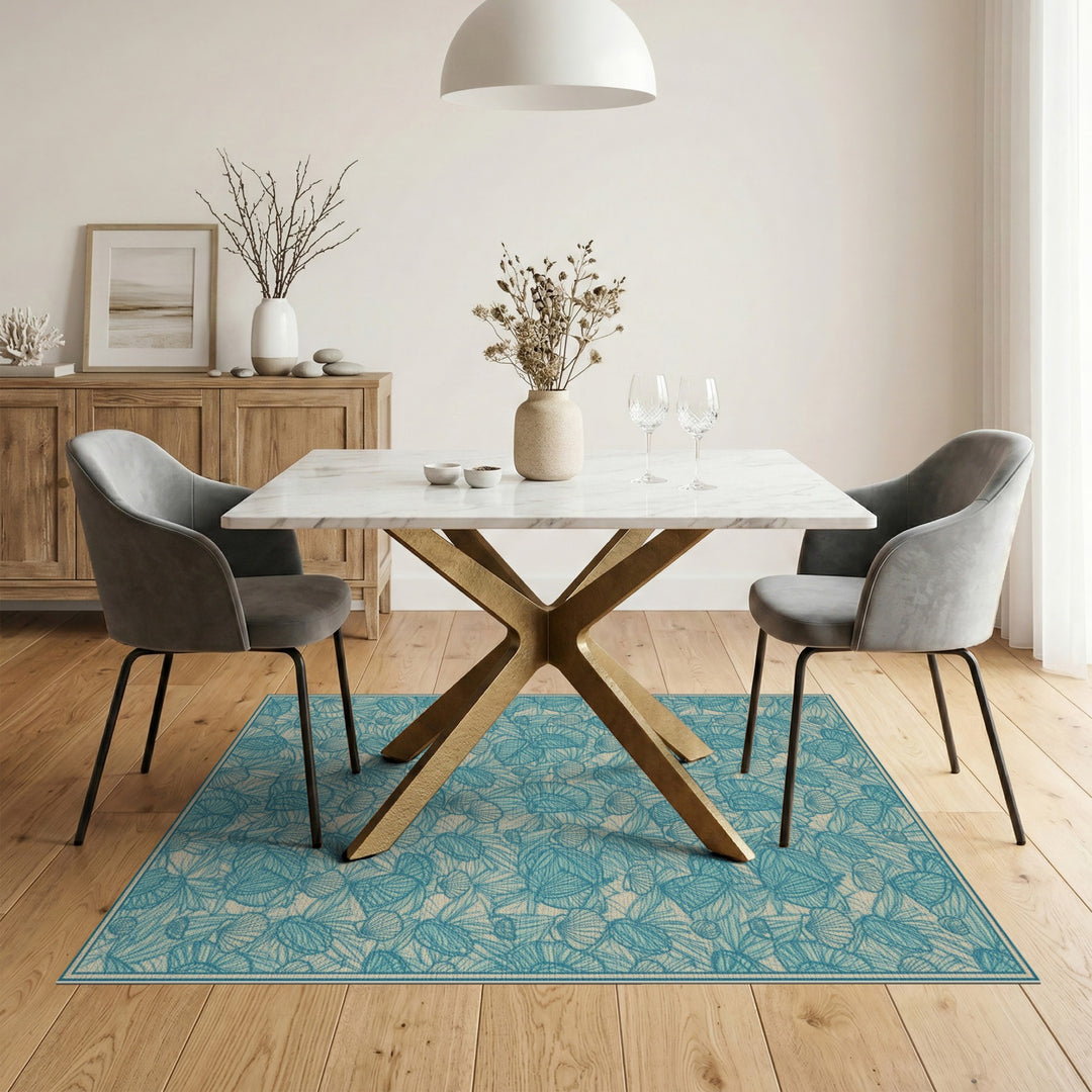 Blue Teal Seashell Coastal Area Rug