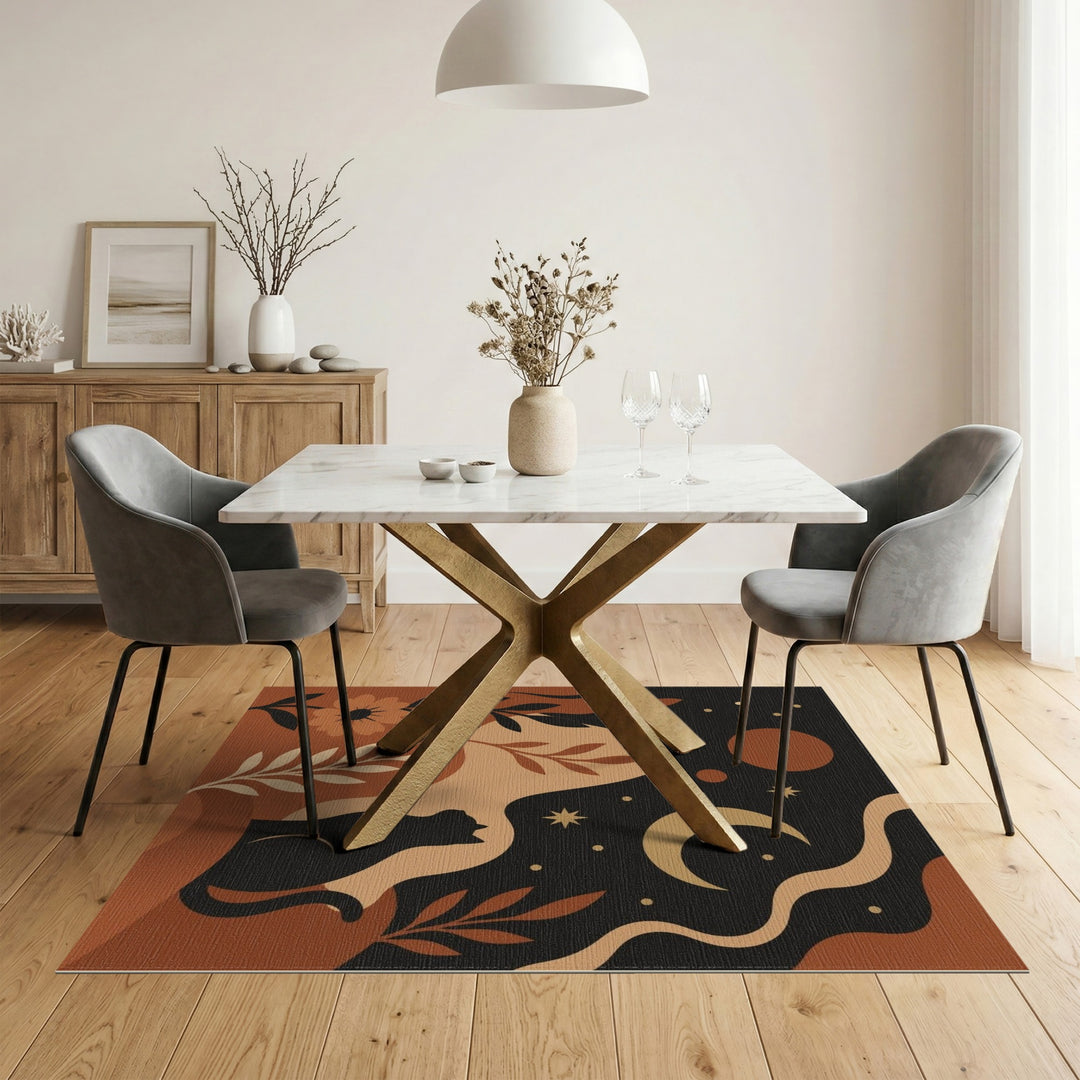 Brown and Tan Celestial Cat Boho Area Rug