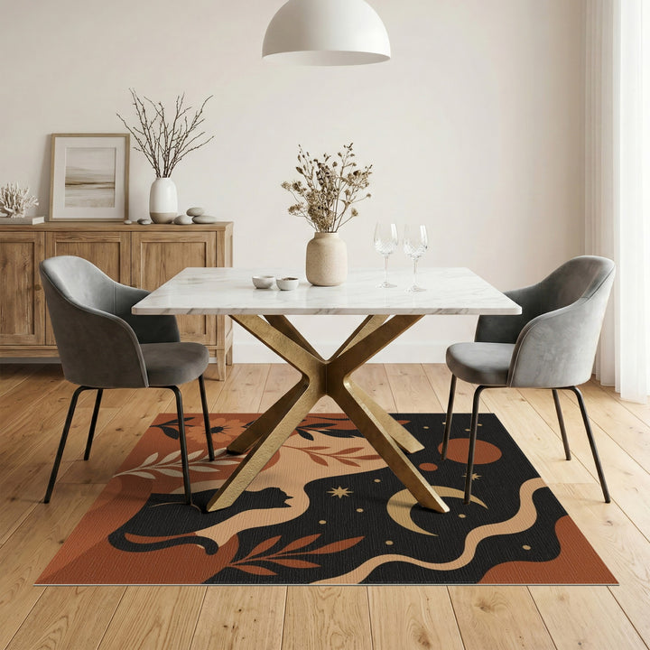 Brown and Tan Celestial Cat Boho Area Rug
