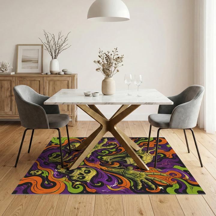 Multi-color and Patterns Psychedelic Skull Swirl Area Rug