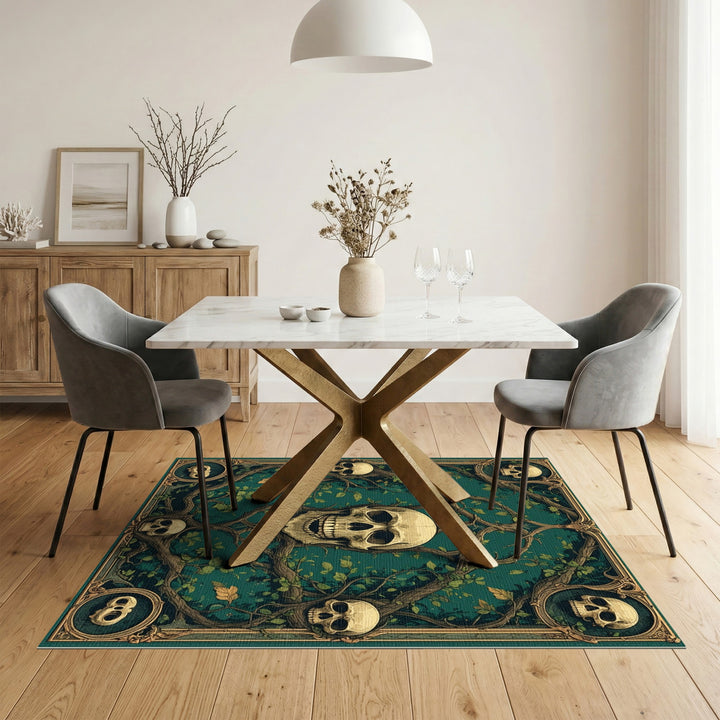 Skull Vine Teal Area Rug