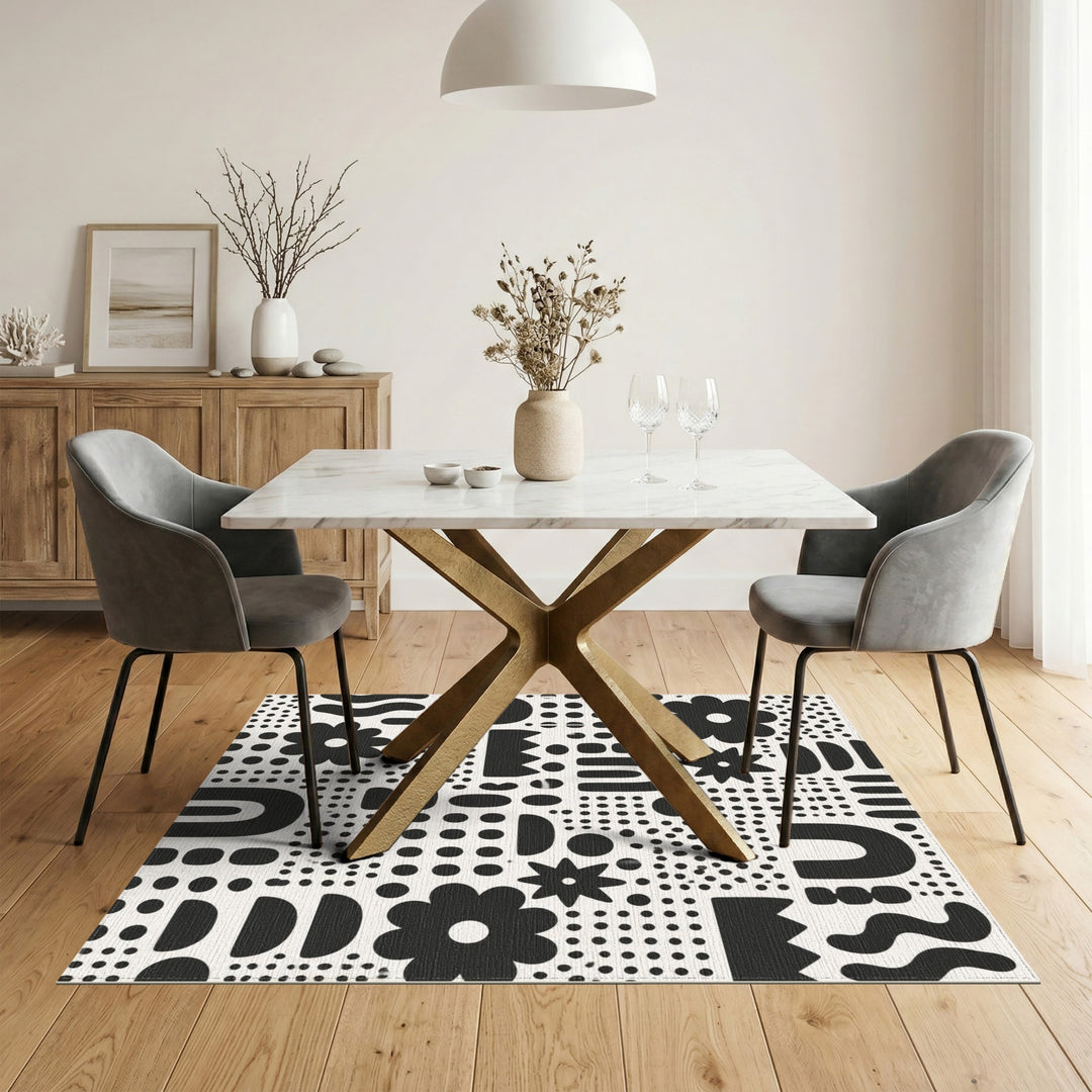Bold Black White Geometric Area Rug