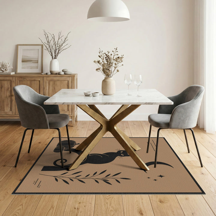 Brown and Tan Black Cat Pumpkin Moon Area Rug