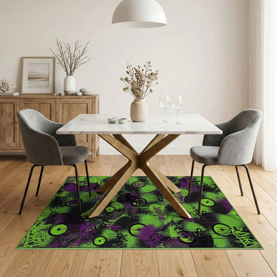 Neon Graffiti Vinyl Record Area Rug