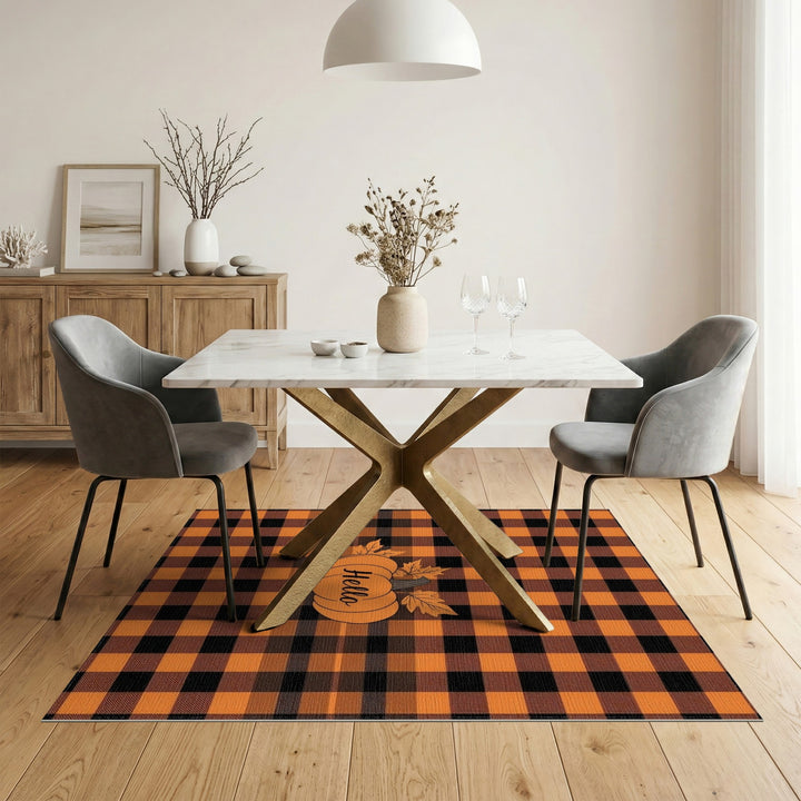 Hello Pumpkin Orange Plaid Area Rug
