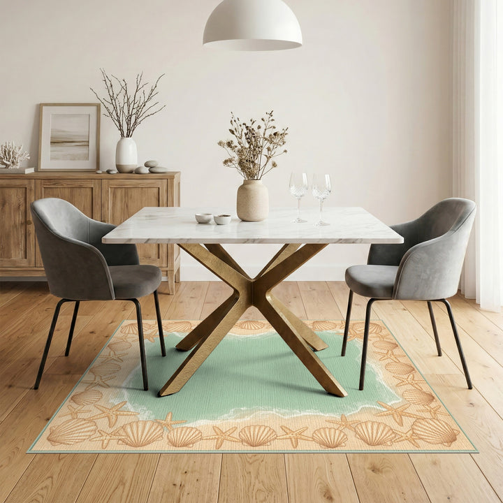 Teal Coastal Seashell Area Rug