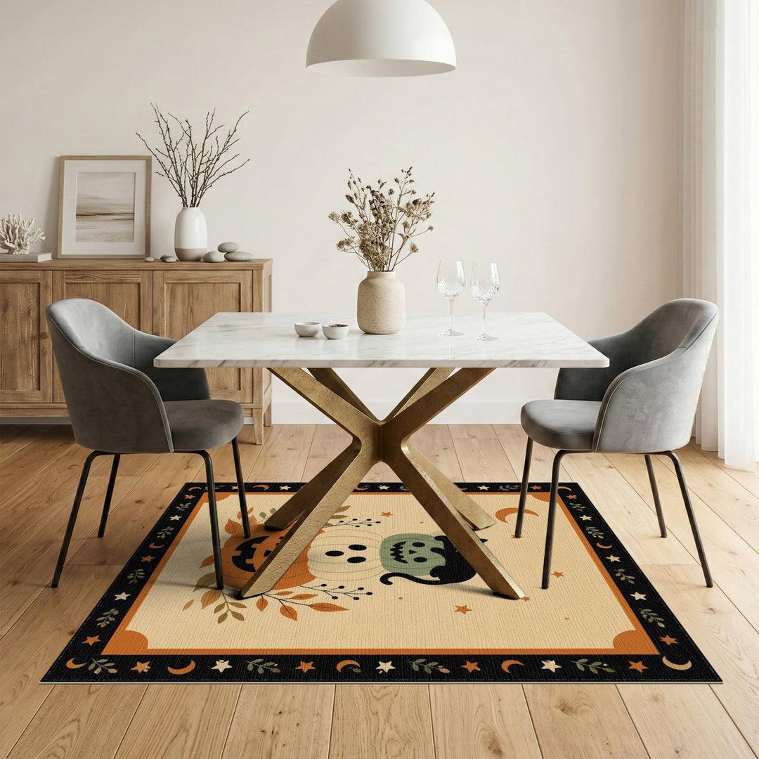 Stacked Pumpkin Cat Halloween Area Rug