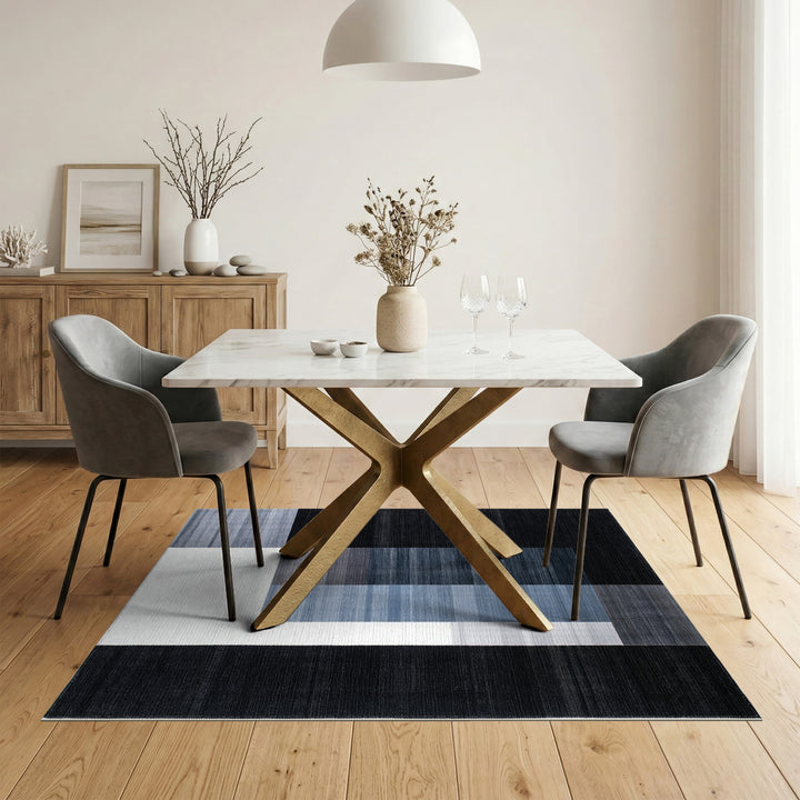 Black White Blue Geometric Area Rug