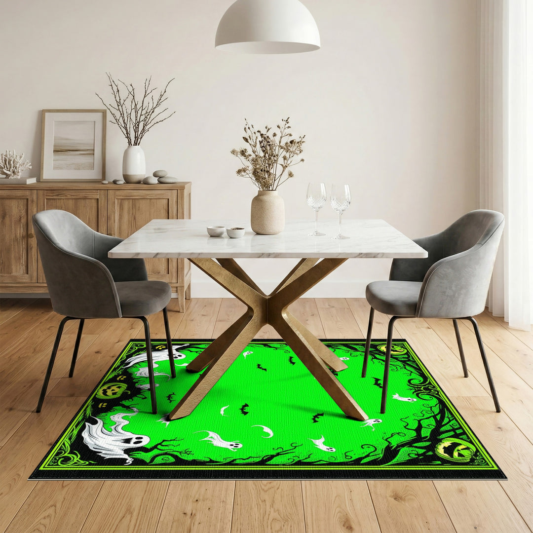 Green Halloween Ghosts and Bats Area Rug