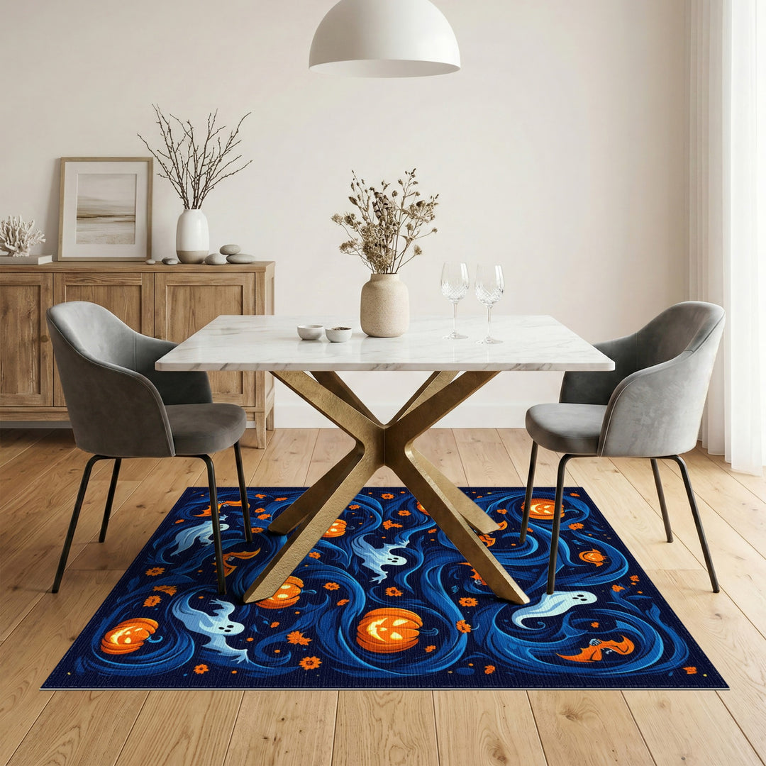 Blue Halloween Ghost Pumpkin Area Rug