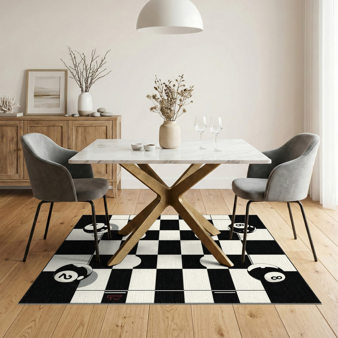 Billiard Balls Black White Geometric Area Rug