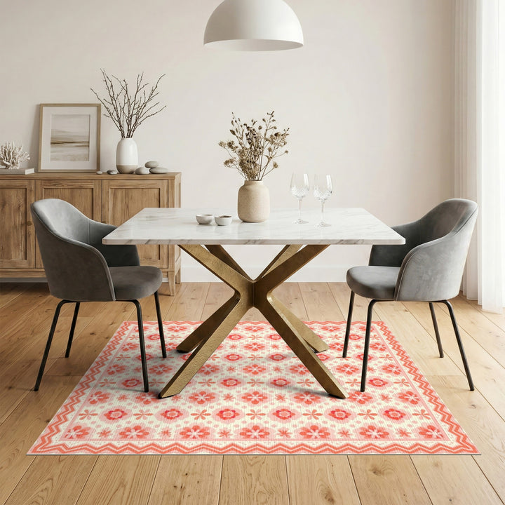 Pink Floral Vintage Zigzag Area Rug