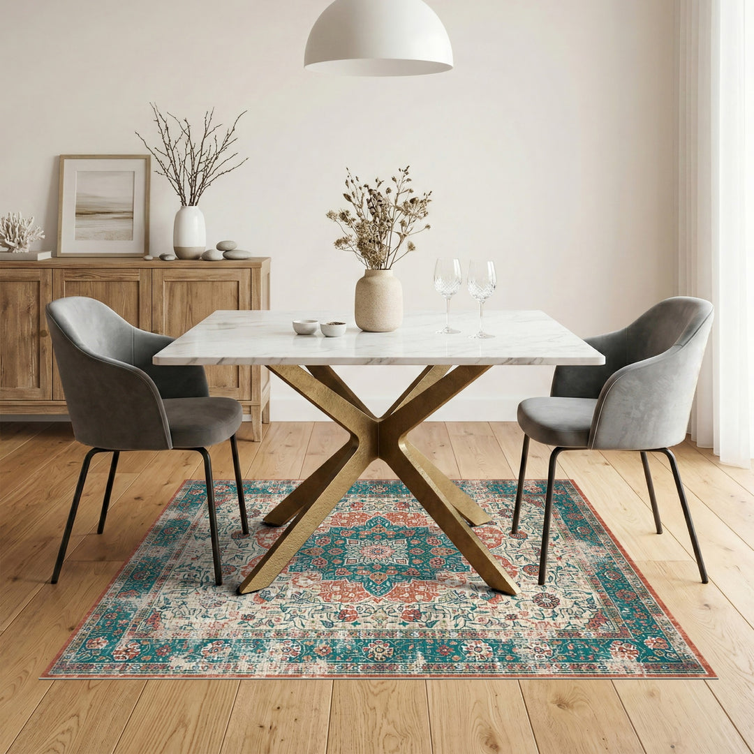 Teal Medallion Distressed Vintage Area Rug