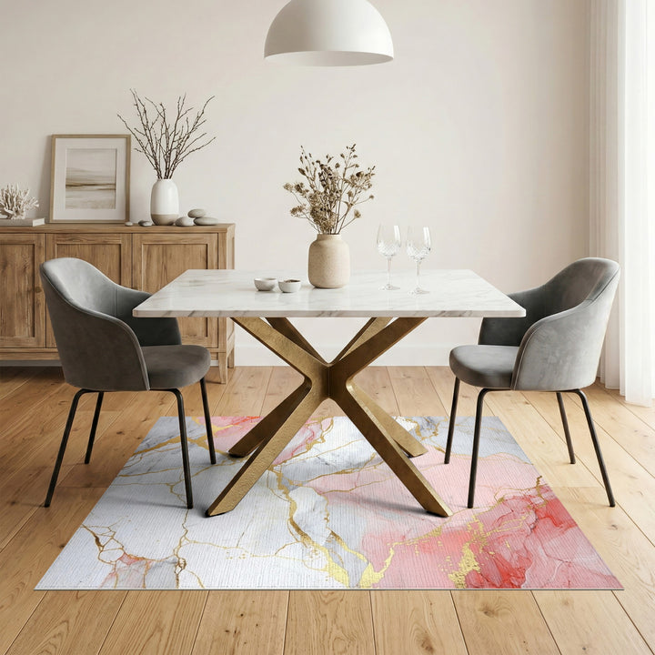 Pink Marble Gold Vein Washable Pink Area Rug