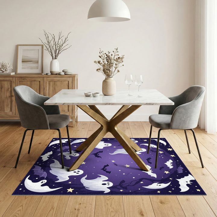 Halloween Ghosts and Bats Purple Area Rug