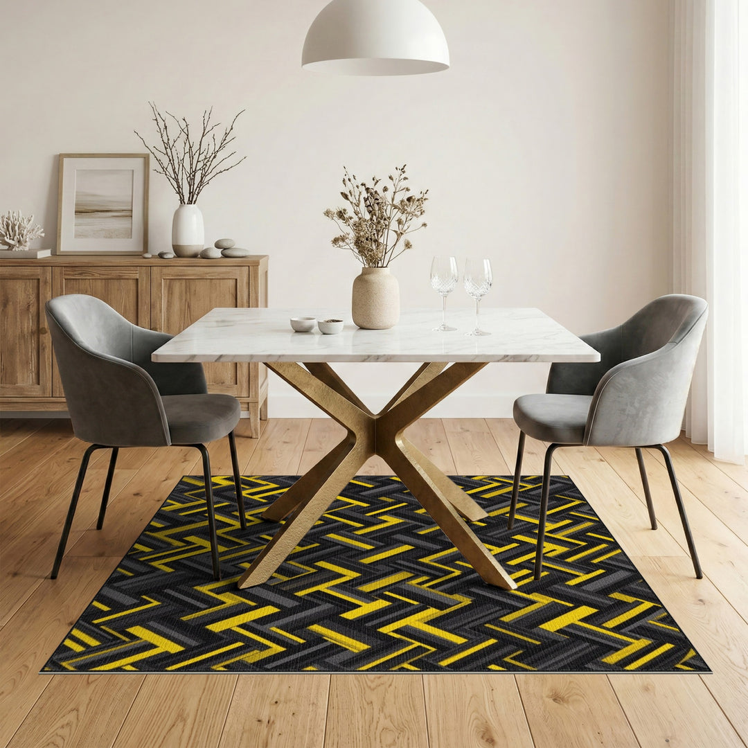 Bold Yellow Geometric Herringbone Area Rug