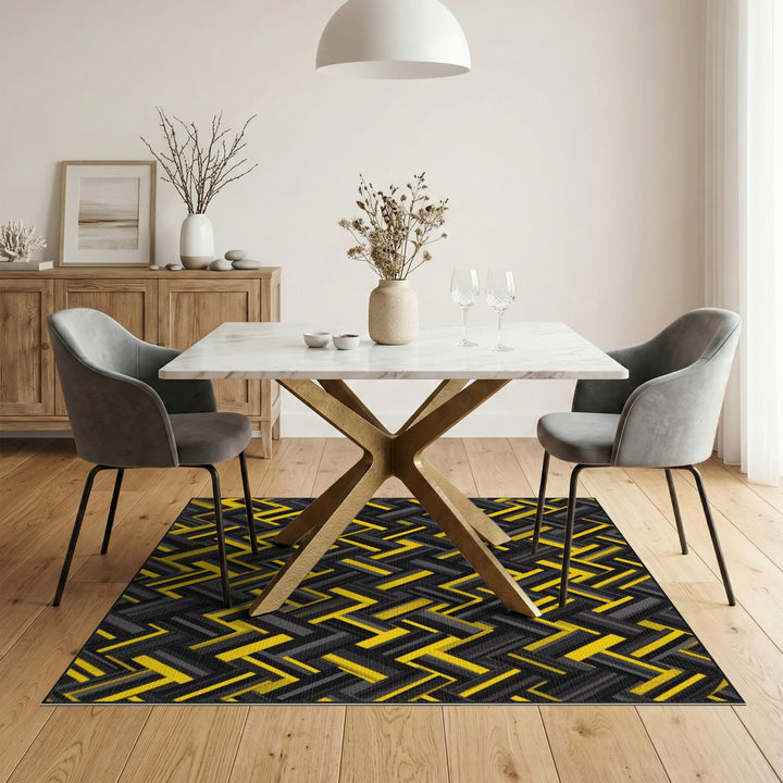 Bold Yellow Geometric Herringbone Area Rug