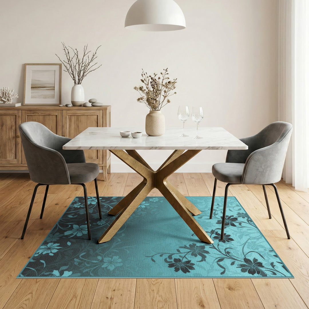 Teal Floral Vintage Area Rug