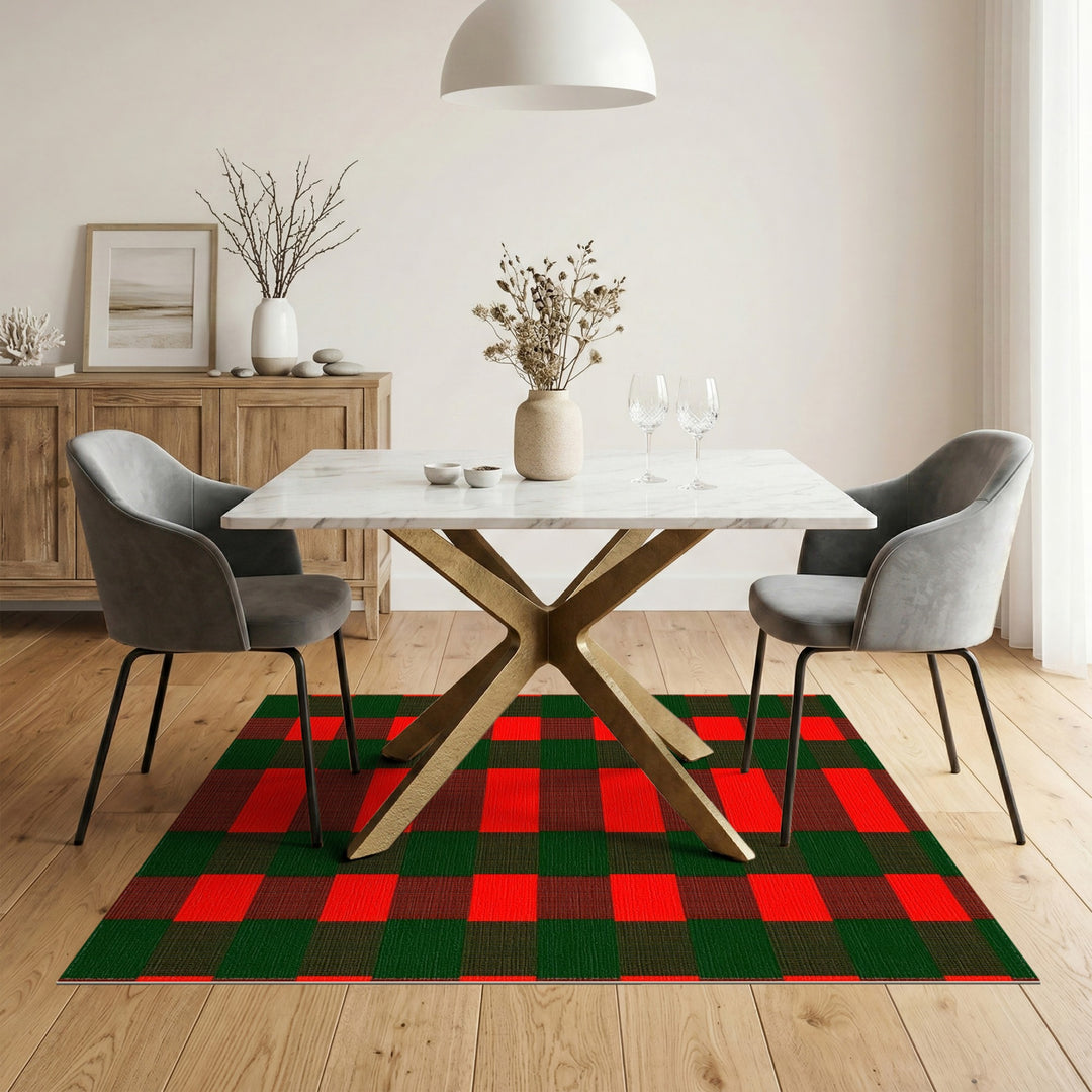 Red Green Checkered Washable Area Rug